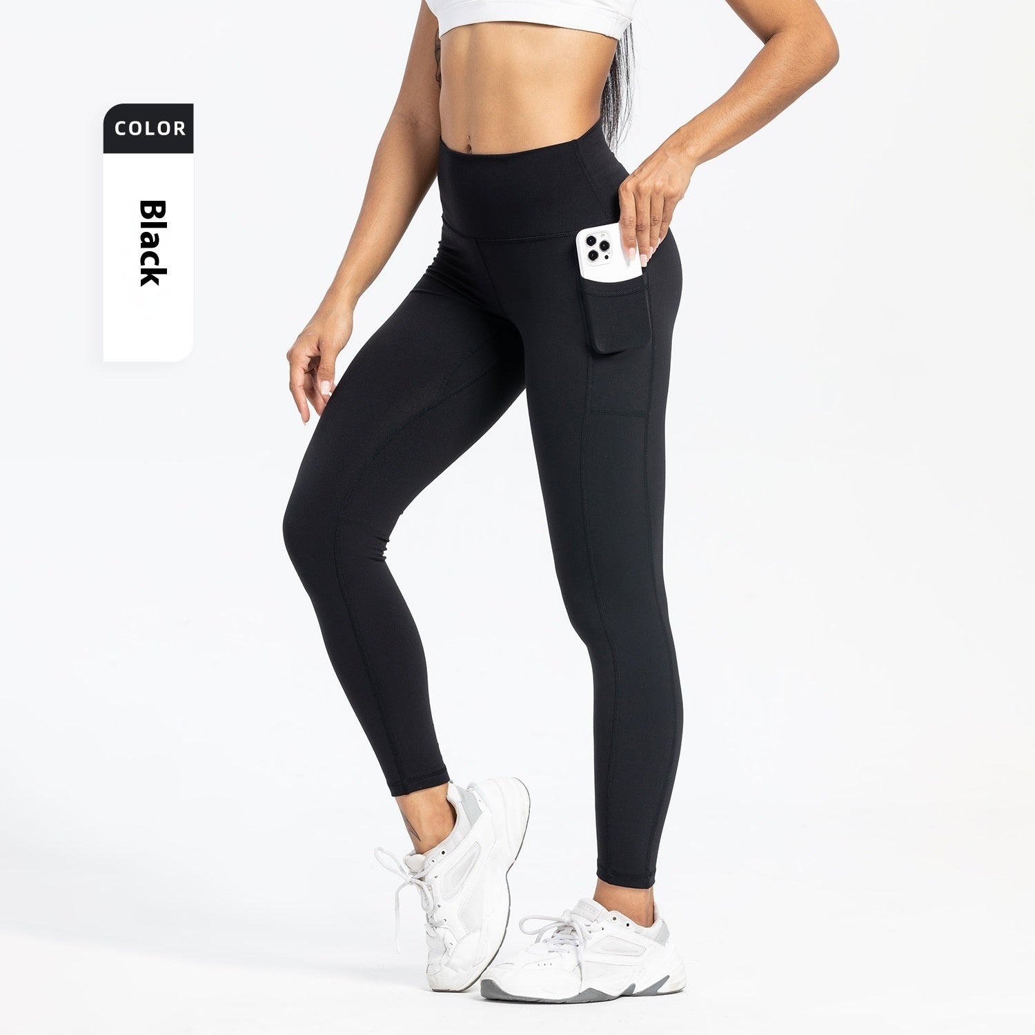 Pantalones deportivos ajustados de mujer, tiro alto con bolsillos, ideales para yoga y entrenamiento.