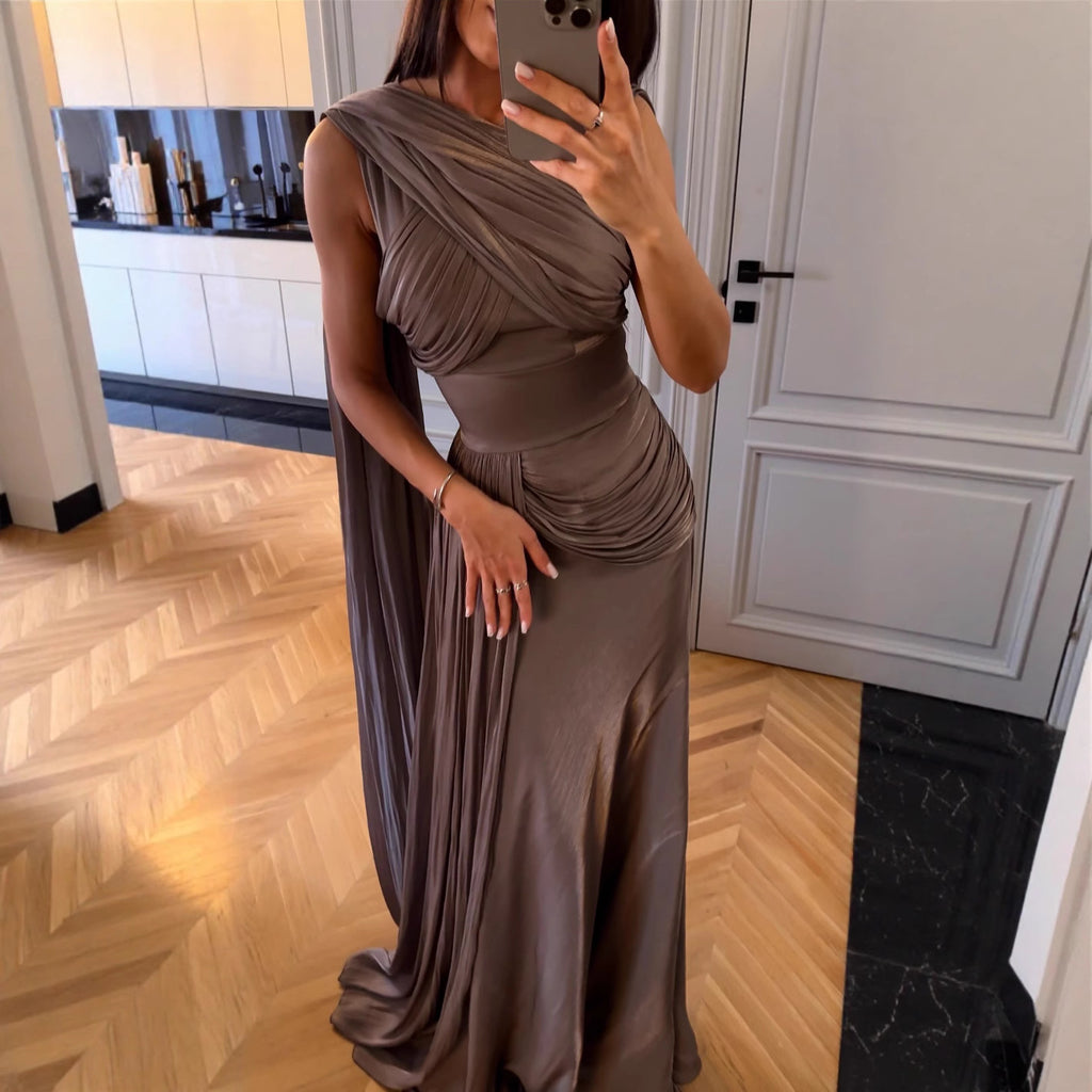 Vestido de Fiesta de Satén con Cinta y Pliegues