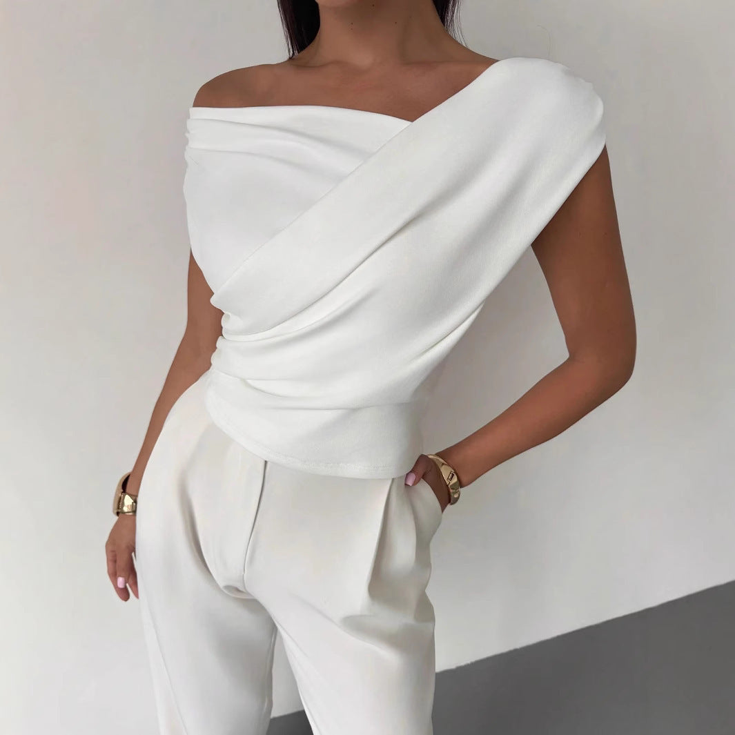 Camiseta sin mangas para mujer, de color sólido y estilo moderno con personalidad.