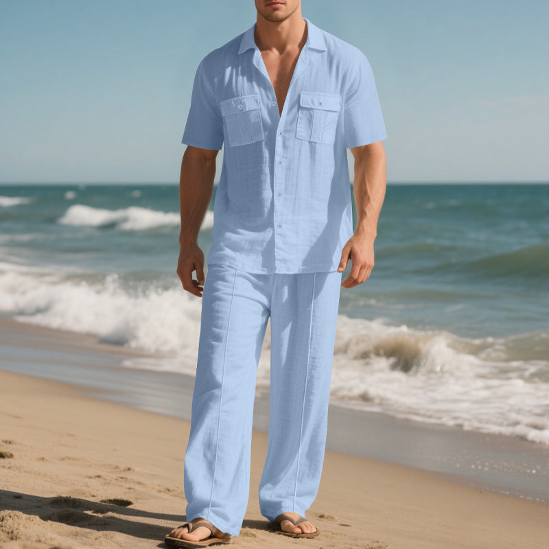 Conjunto casual camisa y pantalón manga corta para hombre