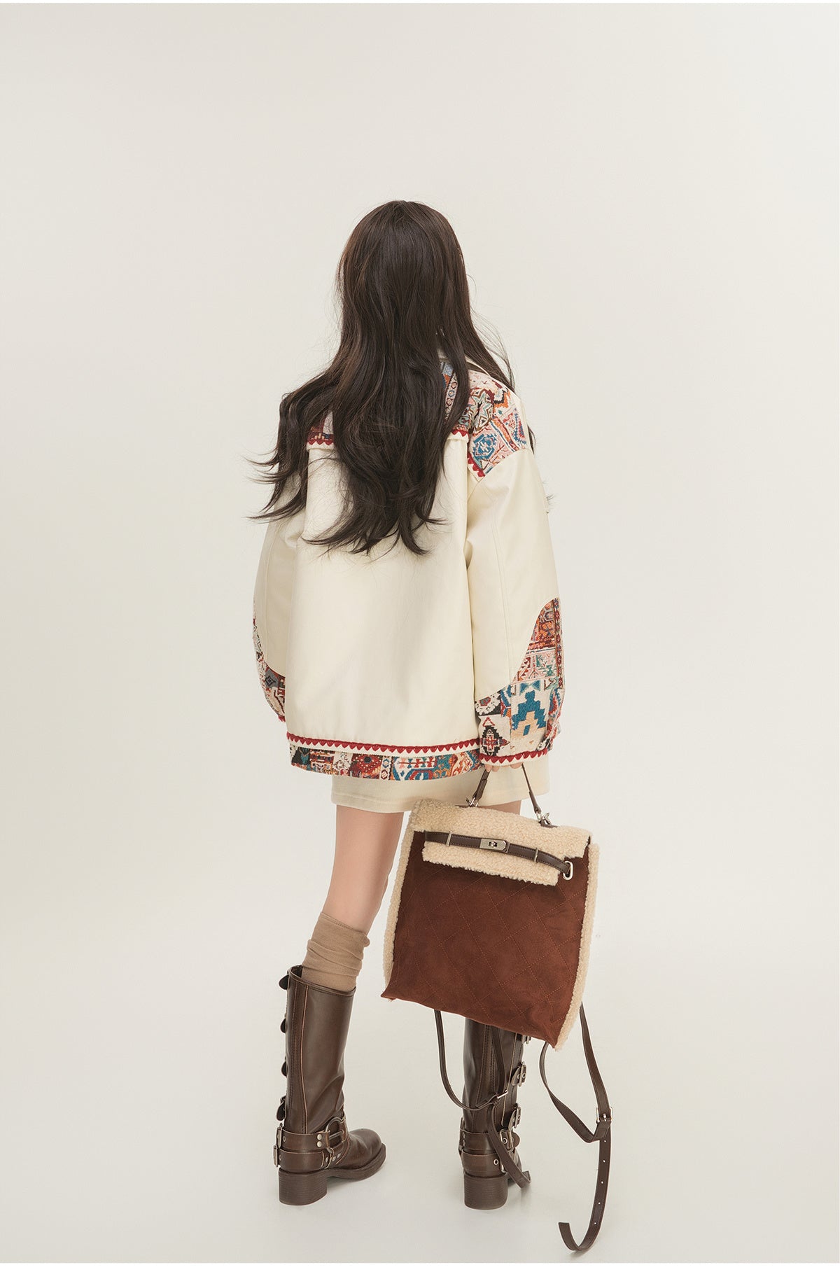 Chaqueta de Cuero PU con Diseño Jacquard