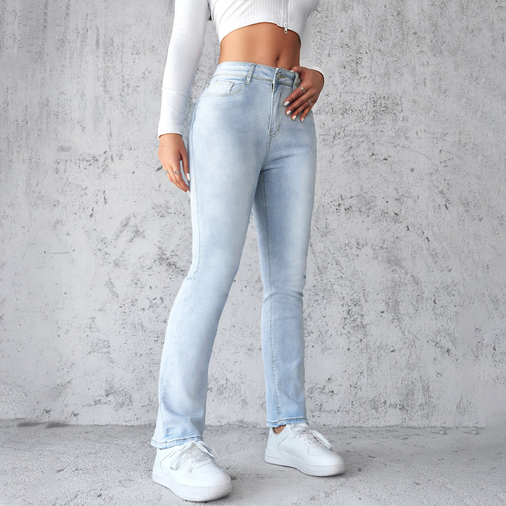 Jeans de Corte Recto y Ajustado para Mujer, Pantalones Azul Claro, a la Moda y Sencillos