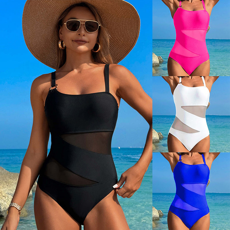 Traje de baño de una pieza para mujer con mesh de nylon