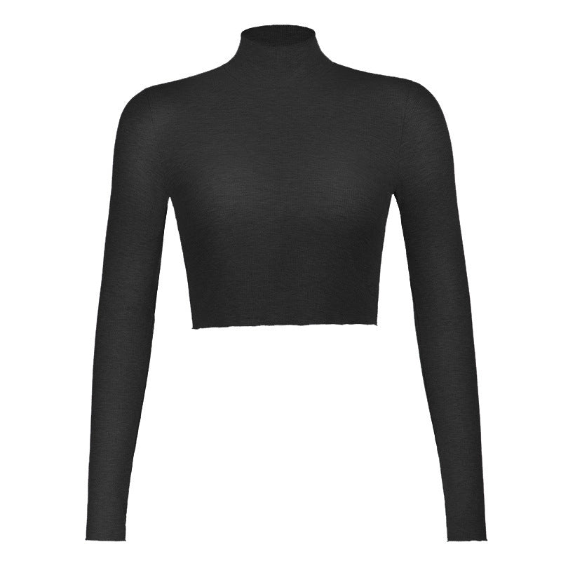 Blusa corta básica de mujer, color sólido y cuello alto