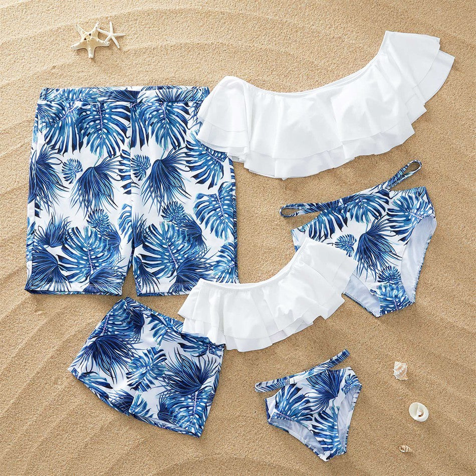 Conjunto de trajes de baño madre e hija estilo loto blanco