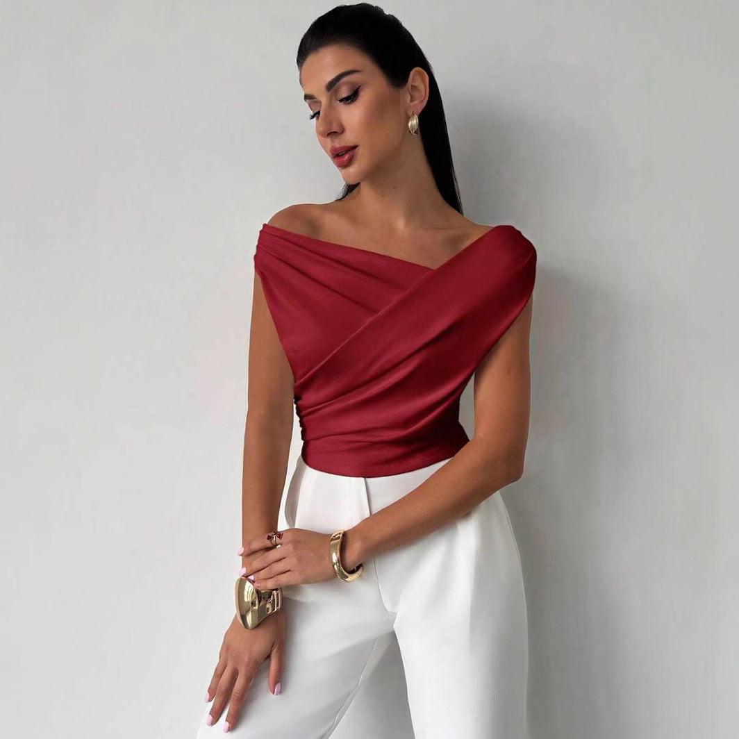 Camiseta sin mangas para mujer, de color sólido y estilo moderno con personalidad.