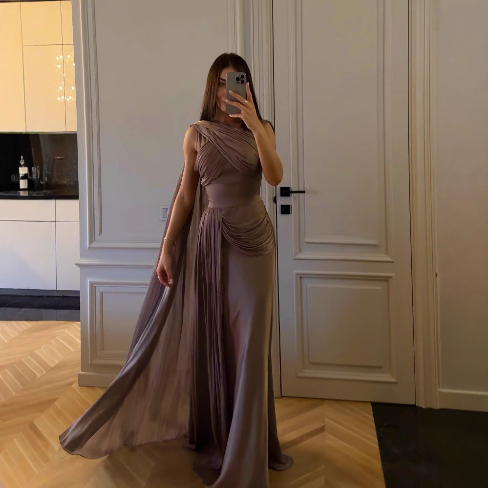 Vestido de Fiesta de Satén con Cinta y Pliegues