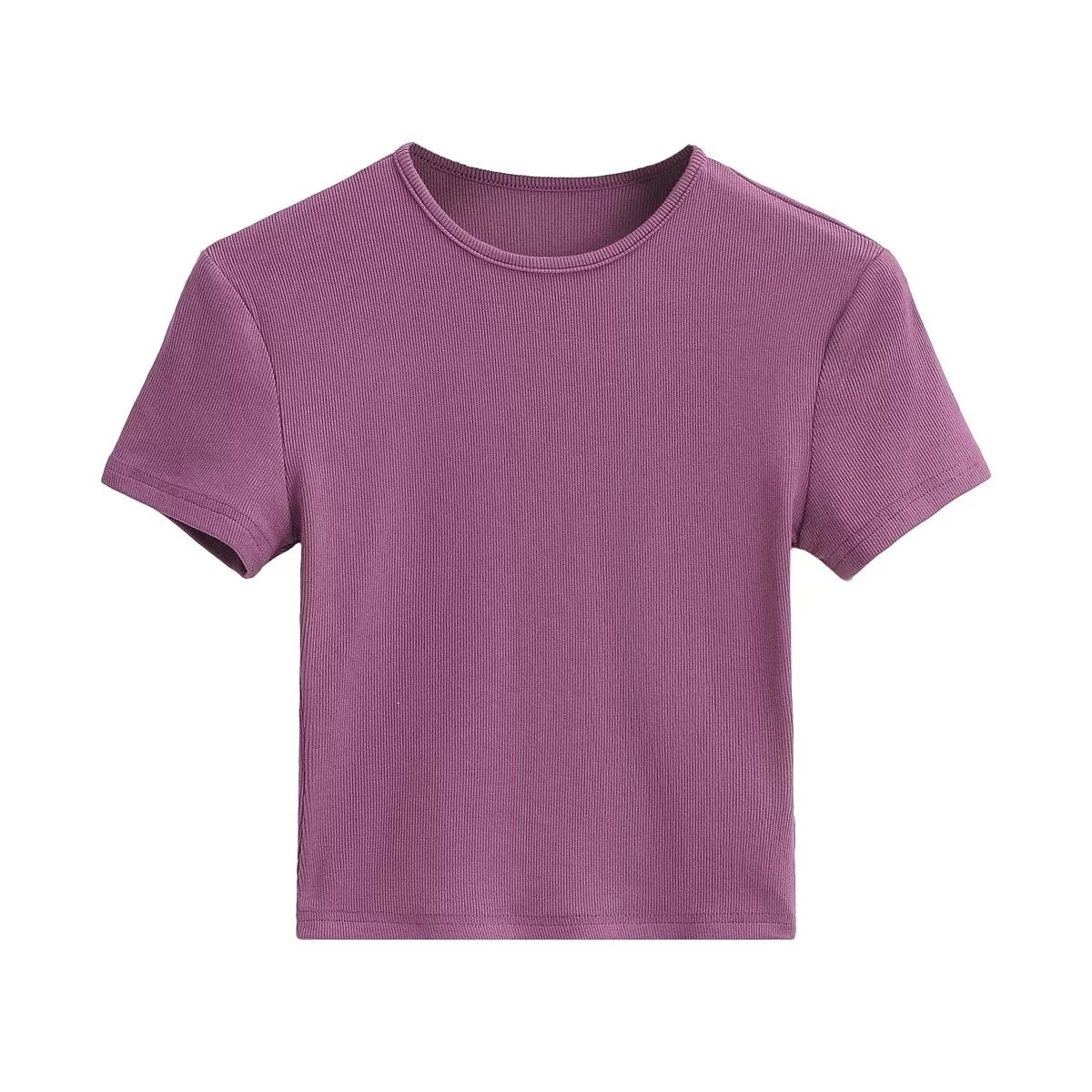 Camiseta básica ajustada de color sólido con cuello redondo
