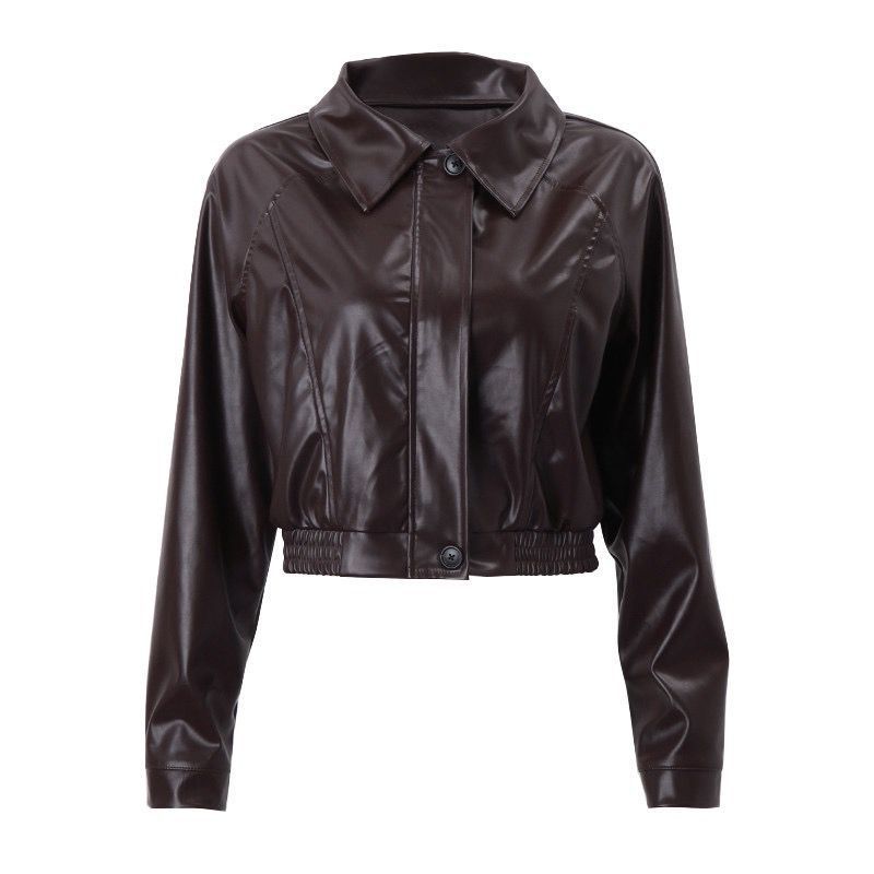 Chaqueta Corta de Cuero Vintage con Cierre