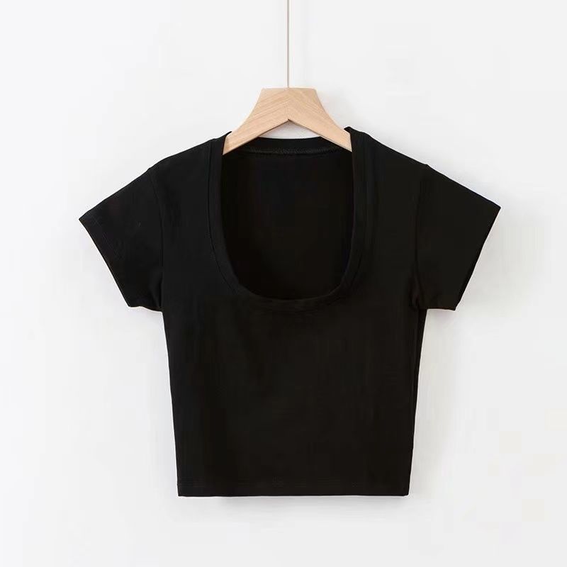Camiseta corta básica de mujer, color sólido y ajuste ceñido