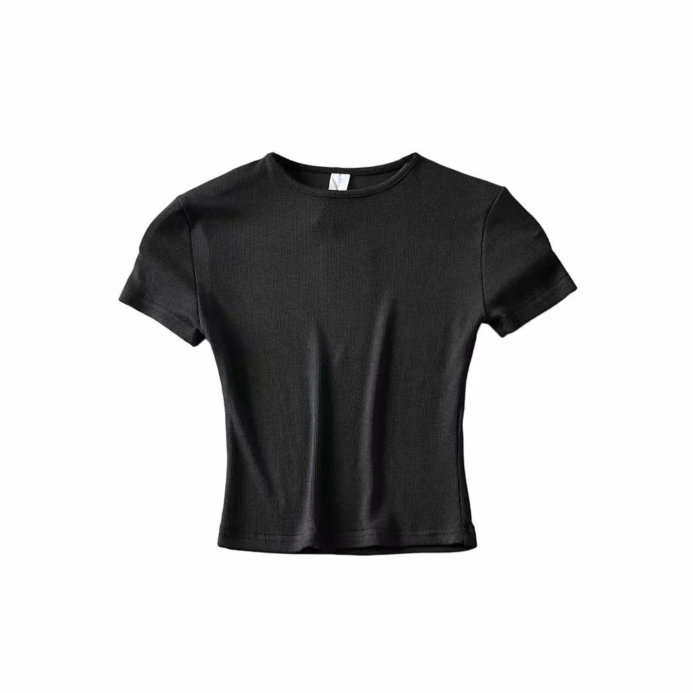 Camiseta básica ajustada de color sólido con cuello redondo