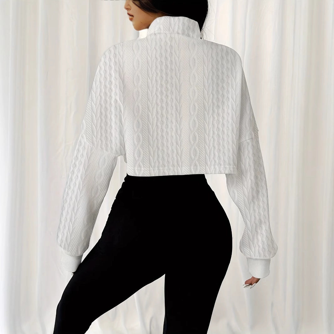 Sudadera Corta para Mujer con Cuello Alto y Botones Frontales