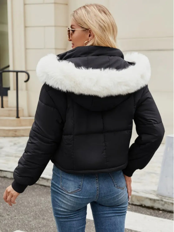 Puffer Esmeralda con Capucha de Peluche