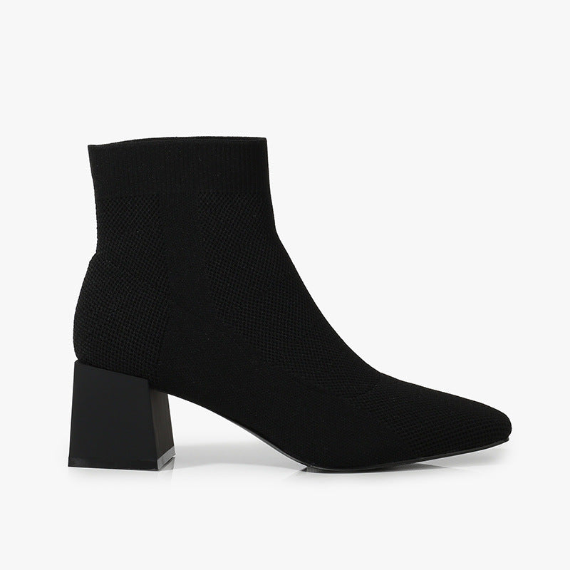 Botines de Punto Elástico con Tacón Grueso – Mujer