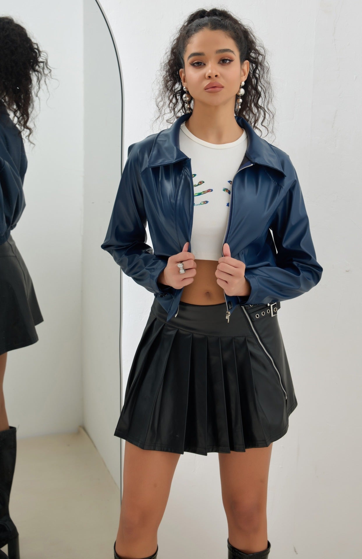 Chaqueta Corta de Cuero Vintage con Cierre
