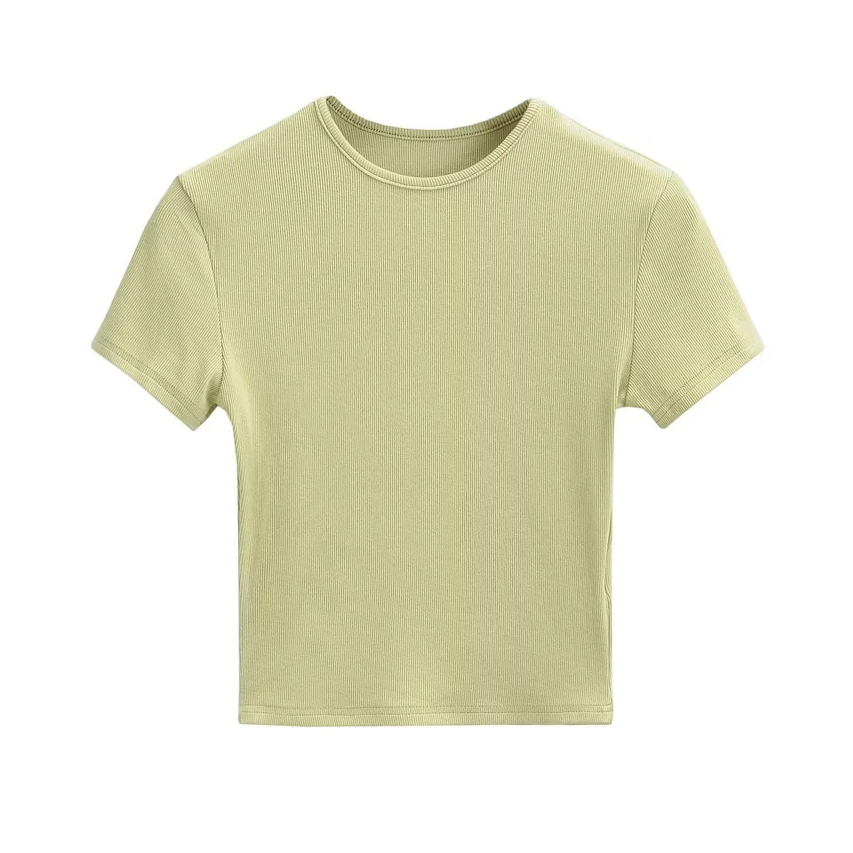 Camiseta básica ajustada de color sólido con cuello redondo
