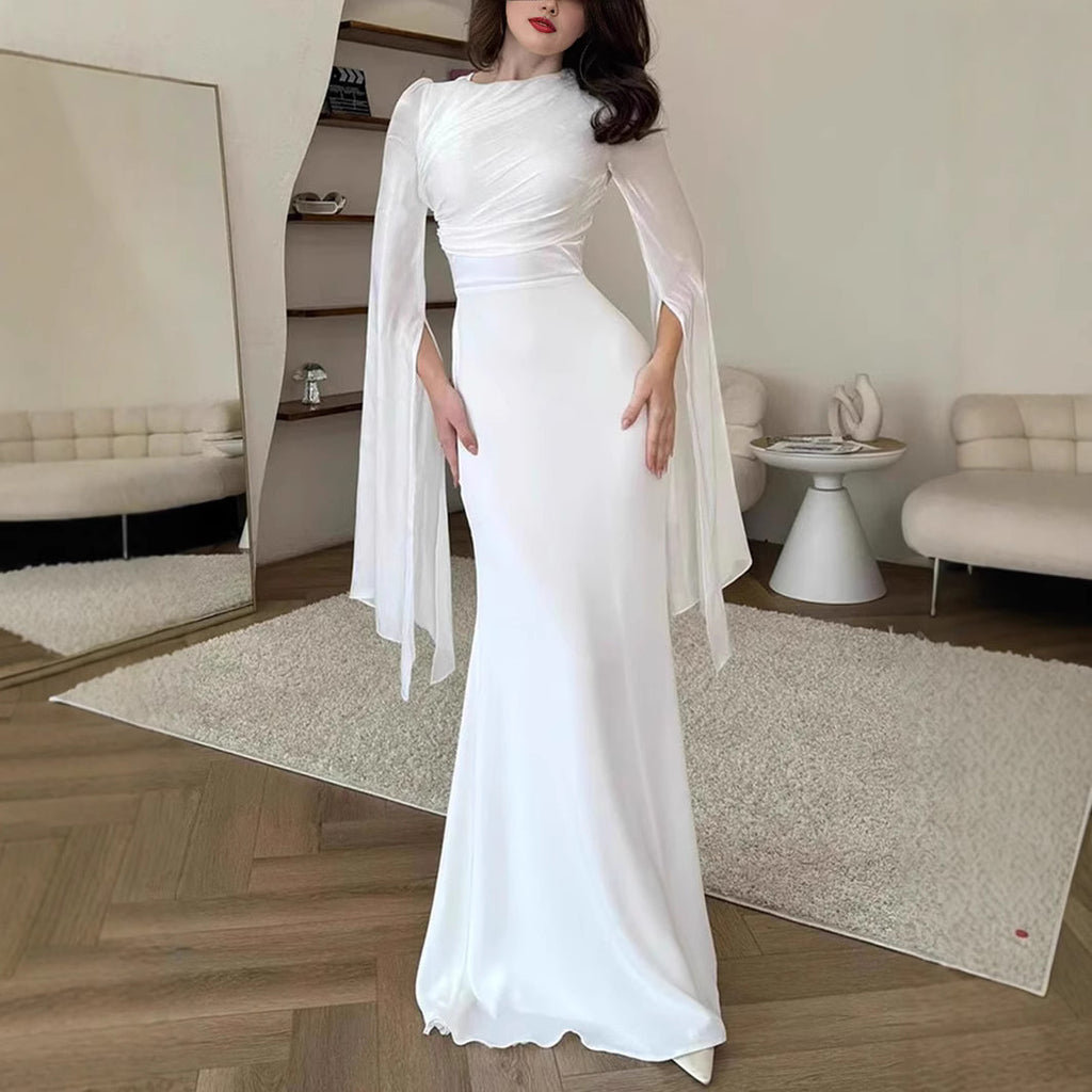 Vestido ajustado de cuello redondo para mujer, estilo elegante