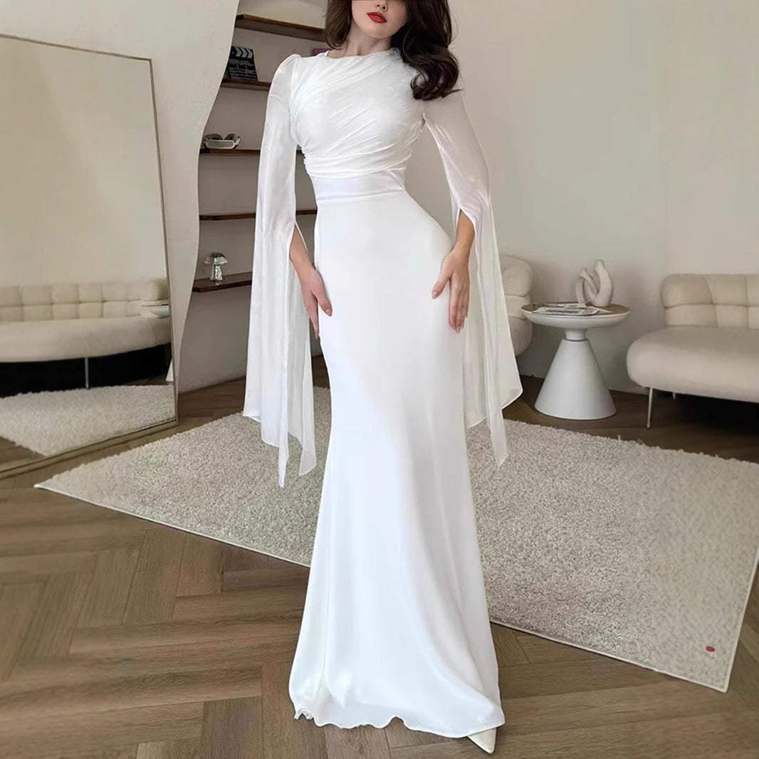 Vestido ajustado de cuello redondo para mujer, estilo elegante