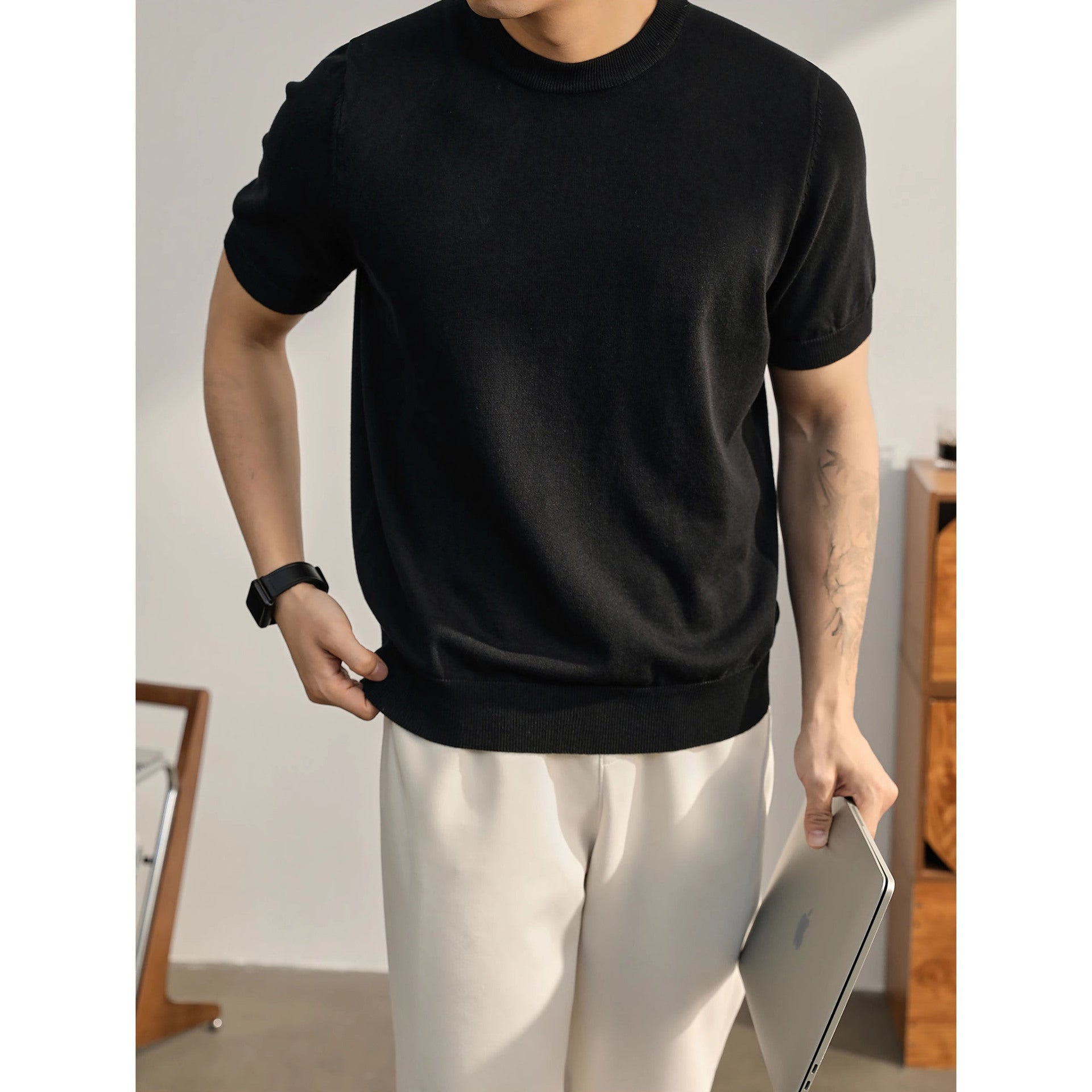 Suéter casual de manga corta para hombre talla grande