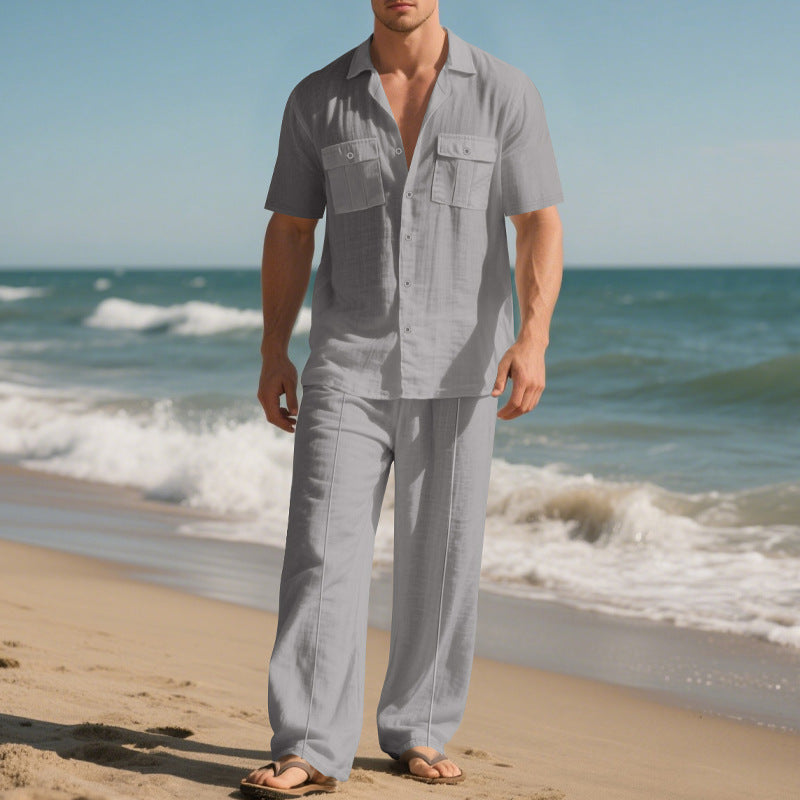 Conjunto casual camisa y pantalón manga corta para hombre