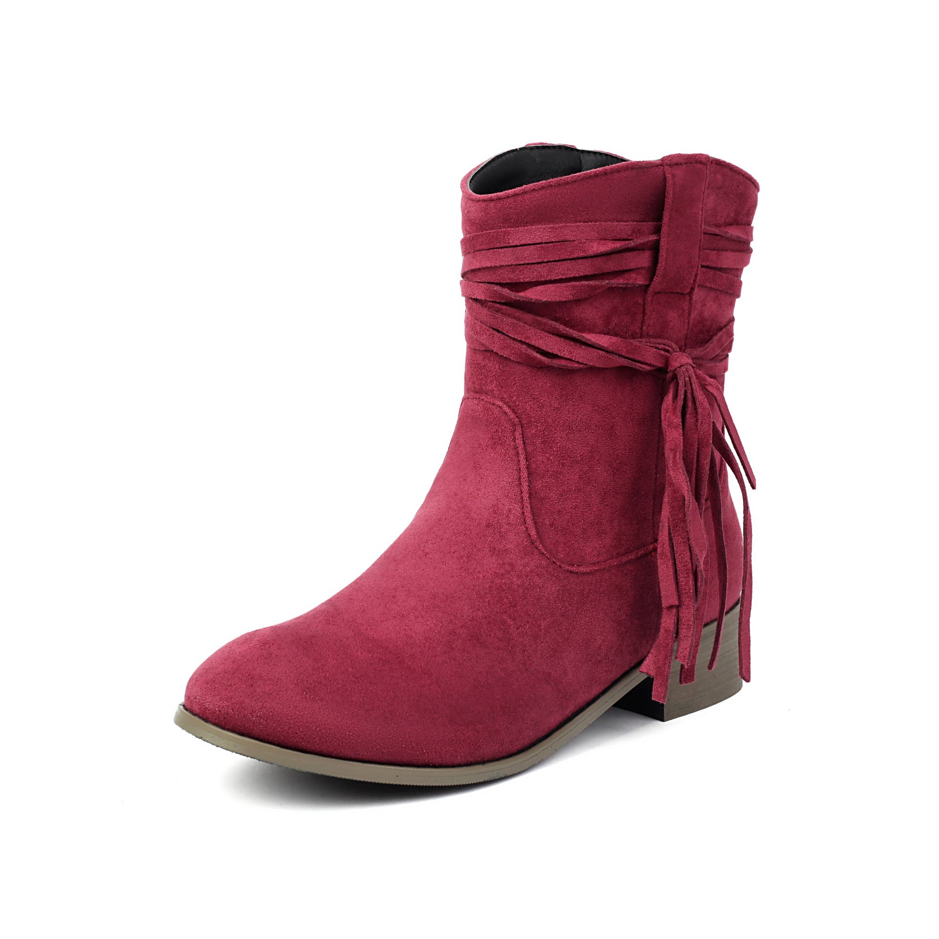 Botines Cortos de Gamuza con Flecos para Mujer – Punta Redonda