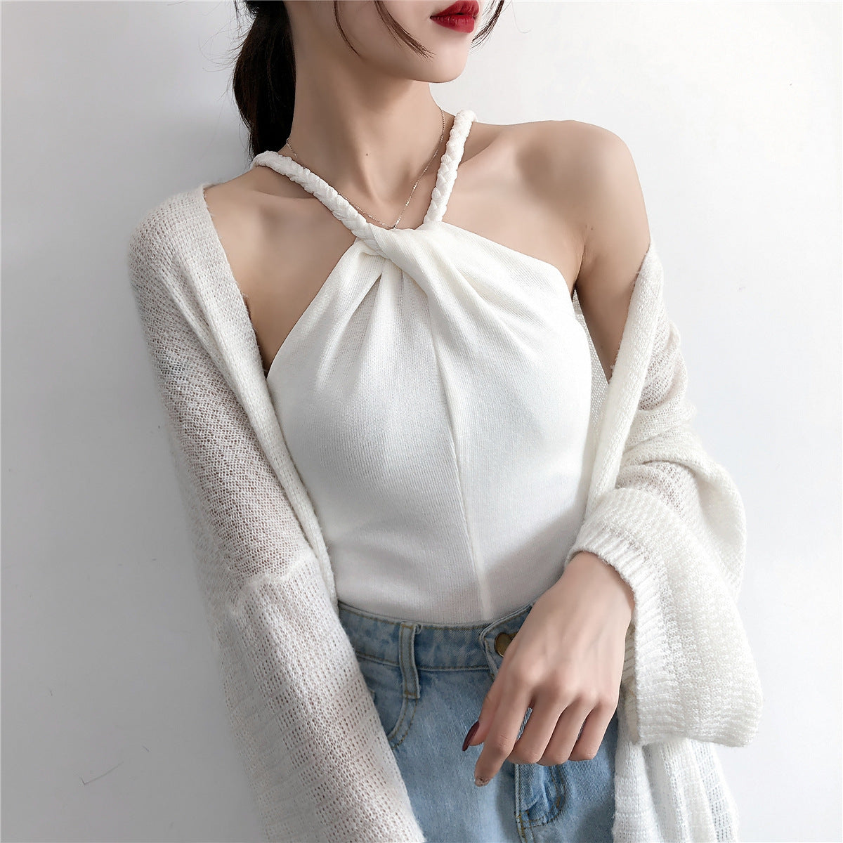Camisola tejida con hombros descubiertos