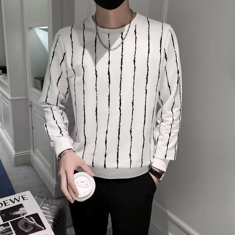Suéter slim rayado cuello redondo para hombre