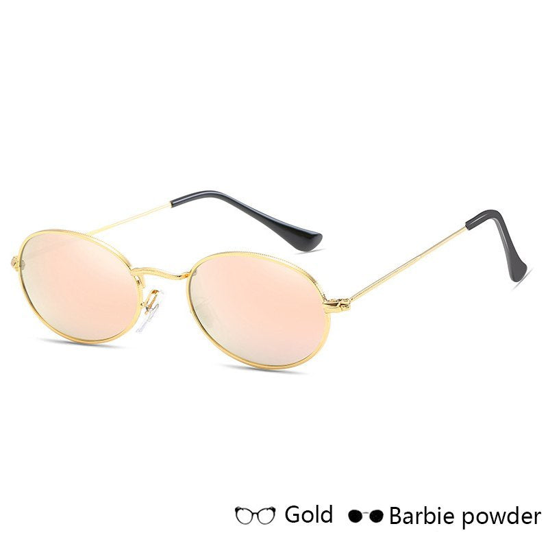 Gafas de Sol para Mujer – Ovaladas, Marca de Lujo, Montura Metálica Redonda, Color Negro, Modelo Pequeño y Económico