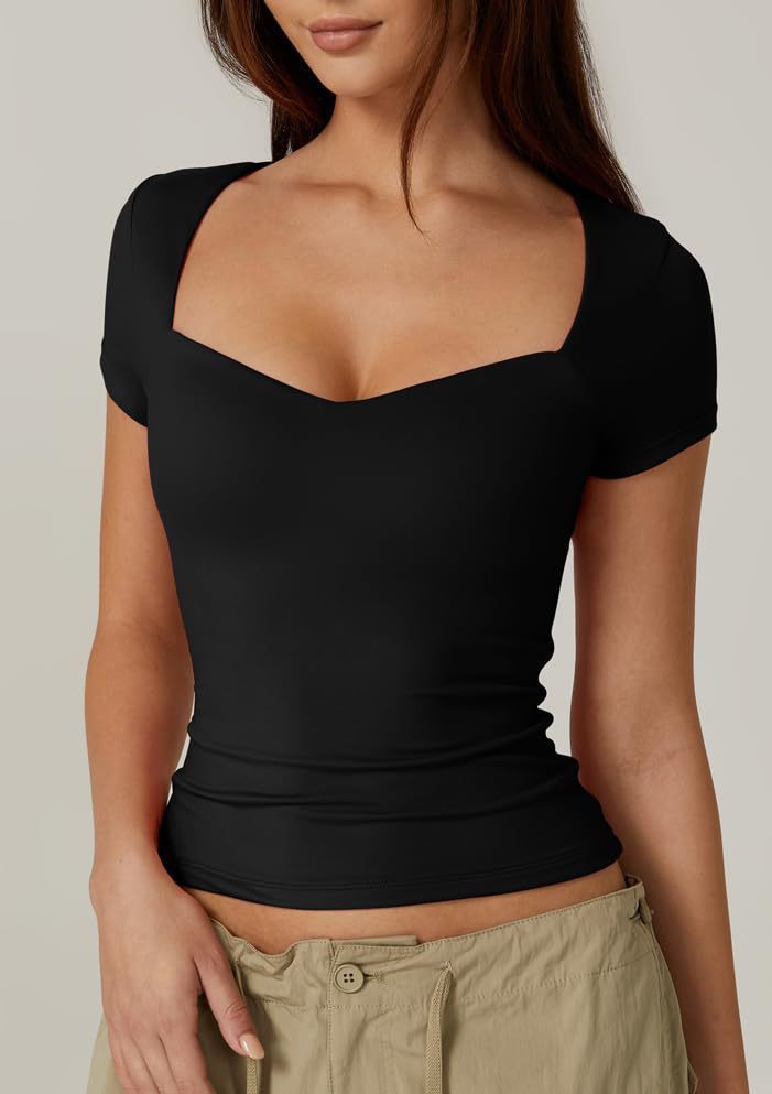 Blusa de moda para mujer, color sólido, slim fit, corte corto