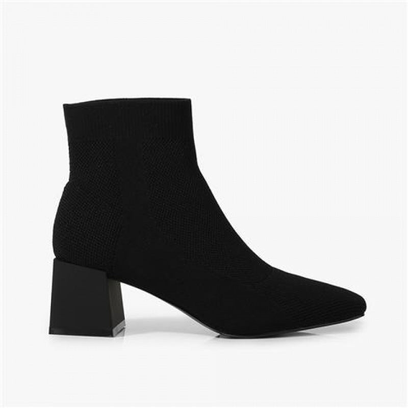 Botines de Punto Elástico con Tacón Grueso – Mujer