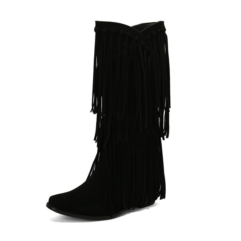 Botas Altas de Gamuza con Tacón y Flecos para Mujer – Otoño e Invierno