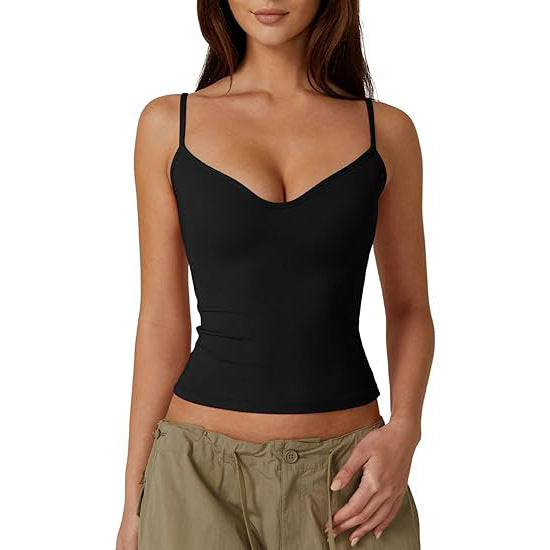 Top corto de tirantes estilo camisola para mujer – tela tipo seda leche