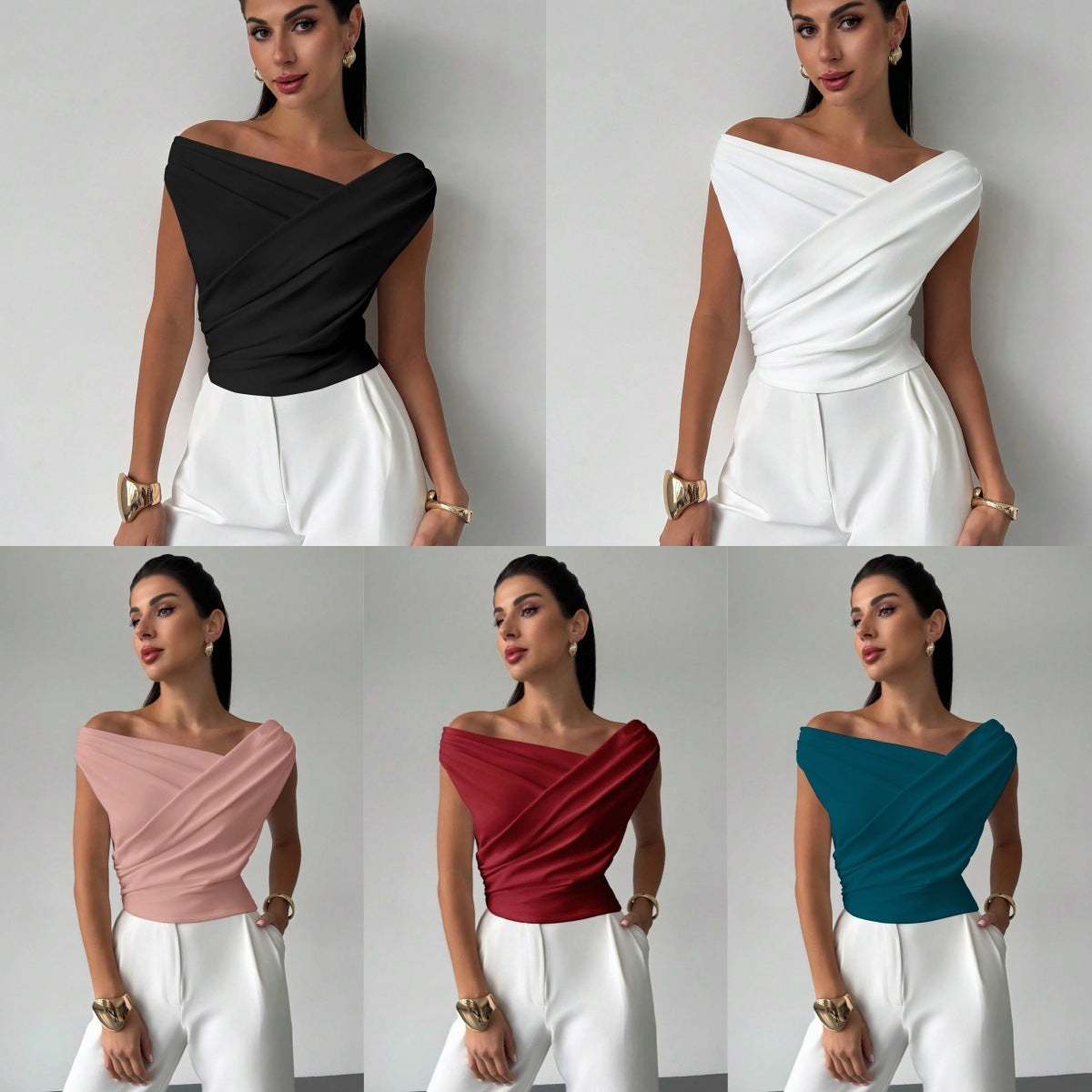 Camiseta sin mangas para mujer, de color sólido y estilo moderno con personalidad.