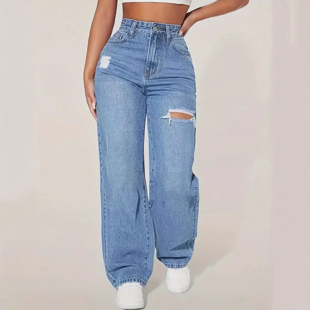Pantalones vaqueros con agujeros lavados para mujer, estilo europeo y americano.