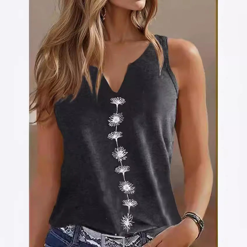 Playera Casual Suelta sin Mangas para Mujer con Estampado "S" y Escote en V