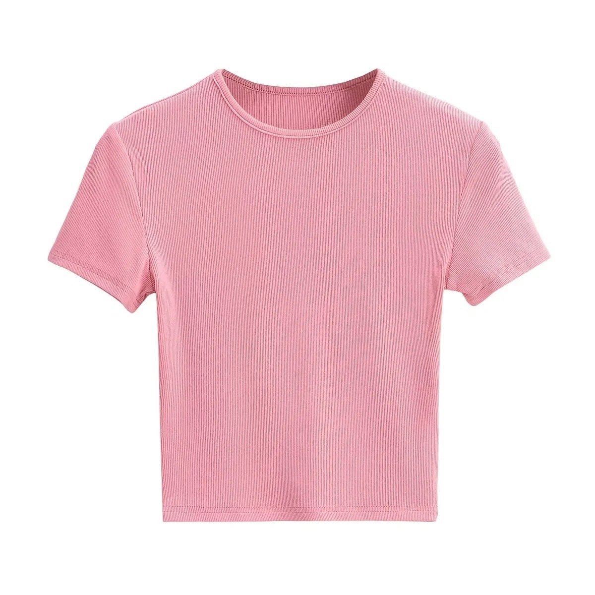 Camiseta básica ajustada de color sólido con cuello redondo