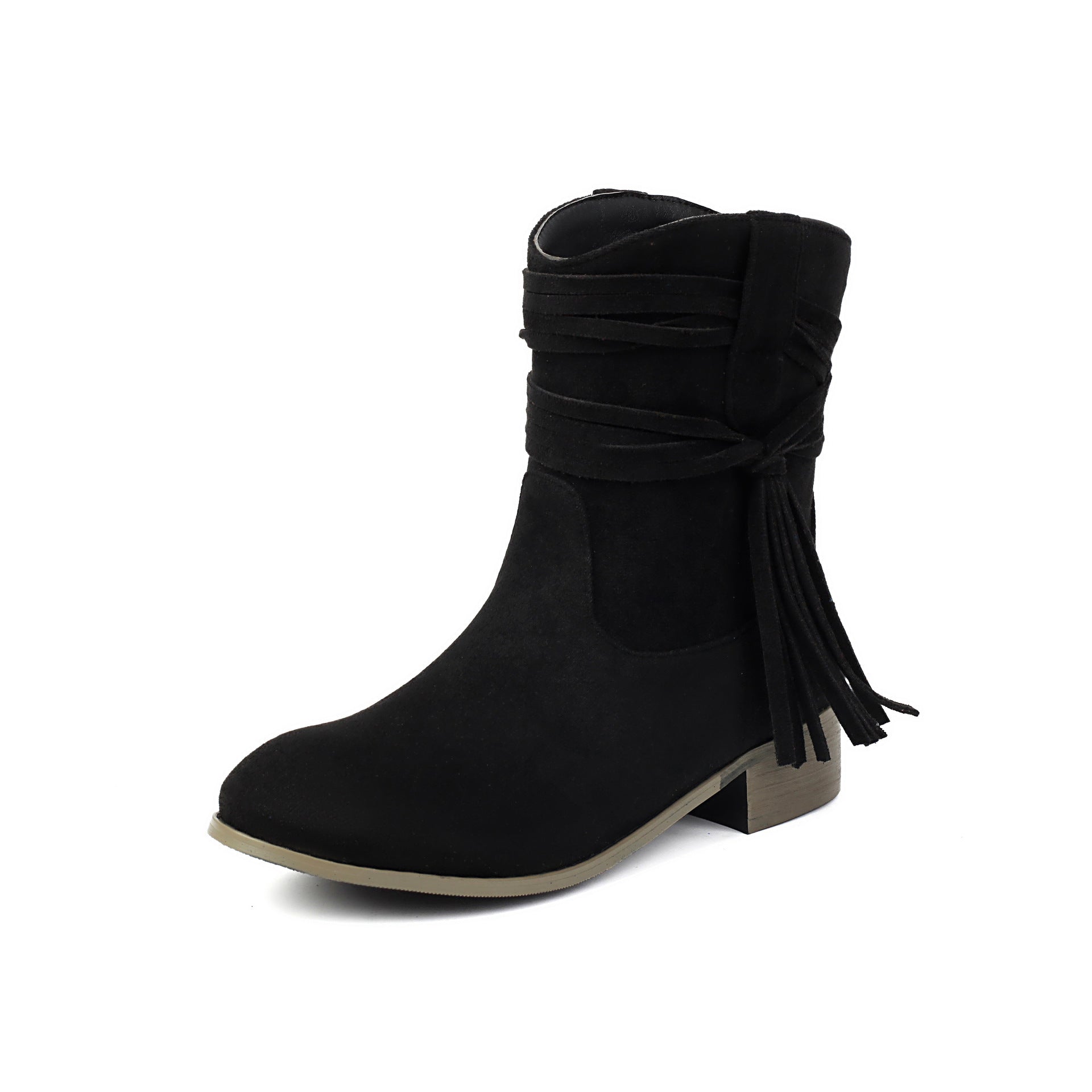 Botines Cortos de Gamuza con Flecos para Mujer – Punta Redonda