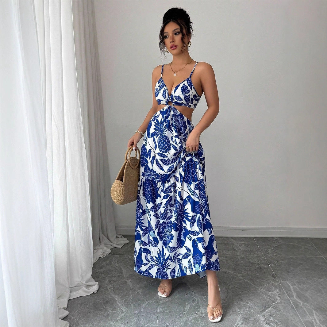Vestido Elegante de Verano con Estampado y Cuello Halter