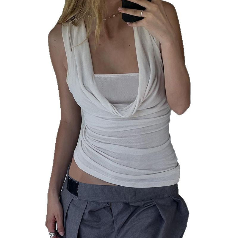 Blusa sin Mangas con Cuello Cruzado Estilo Doble Capa