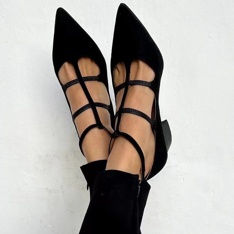 Zapatos de moda con punta, talla grande, boca baja y hebilla