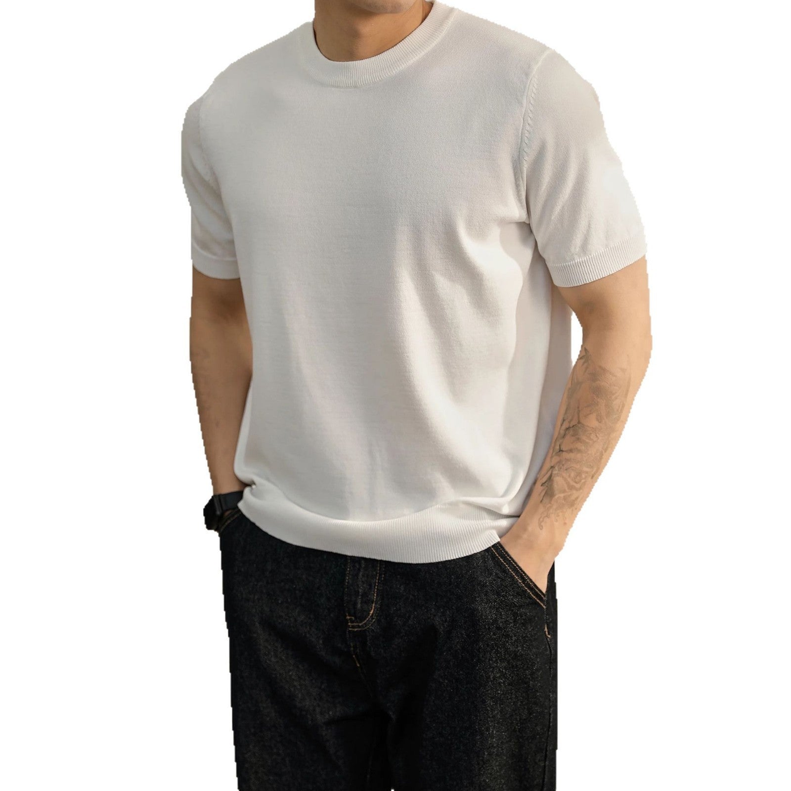 Suéter casual de manga corta para hombre talla grande