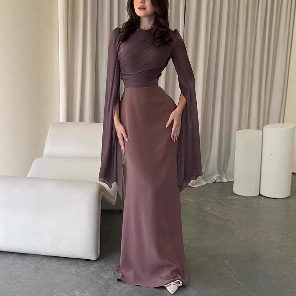 Vestido ajustado de cuello redondo para mujer, estilo elegante