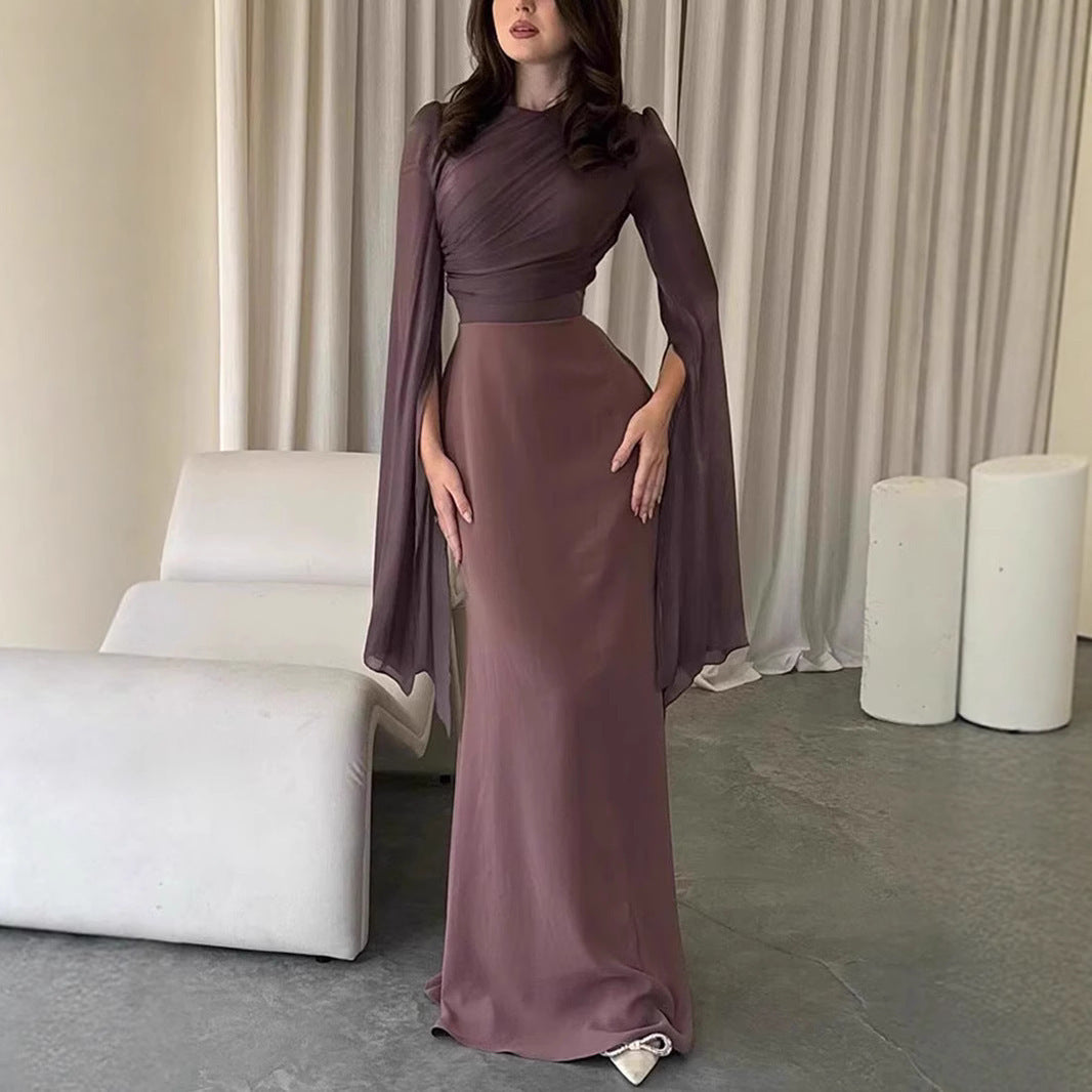 Vestido ajustado de cuello redondo para mujer, estilo elegante