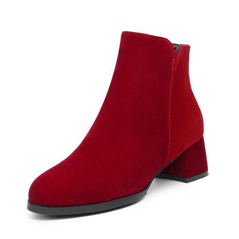 Botas para Mujer Tallas Grandes de Gamuza Frosted con Punta Puntiaguda, Cremallera Lateral y Tacón Grueso Medio