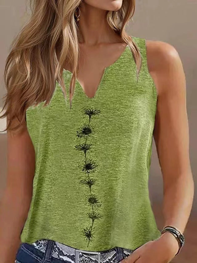 Playera Casual Suelta sin Mangas para Mujer con Estampado "S" y Escote en V