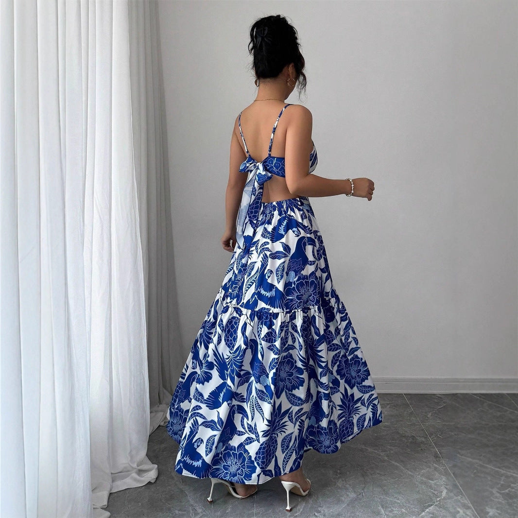 Vestido Elegante de Verano con Estampado y Cuello Halter