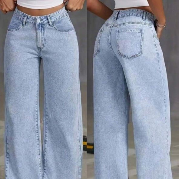 Jeans de Cintura Alta y Corte Recto, Estilo Dulce y Picante