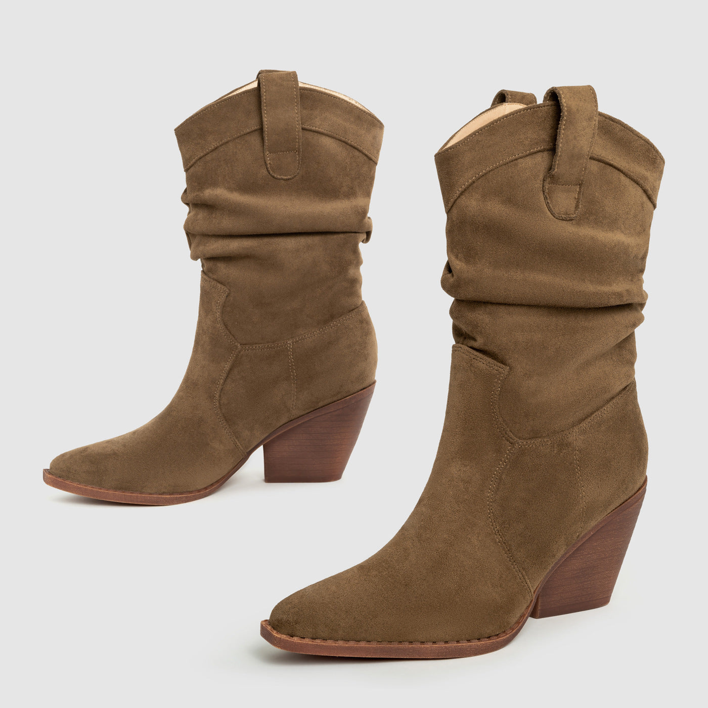 Botines de tacón grueso y alto color café para mujer