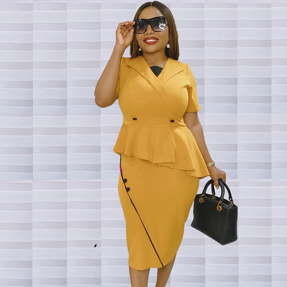 Vestido ajustado para mujer con mangas cortas con volantes y estilo sexy.