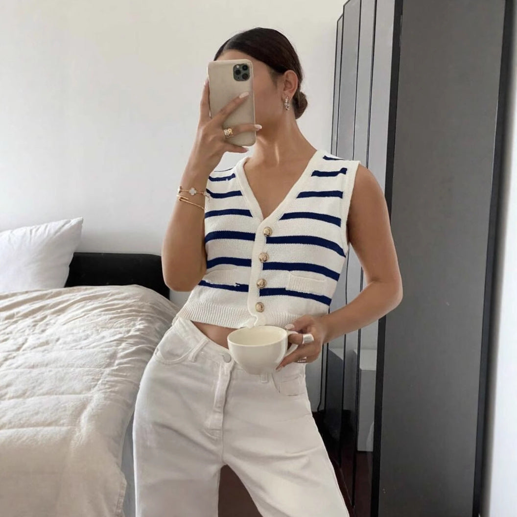 Chaleco Tejido de Rayas para Mujer – Estilo Primavera y Verano
